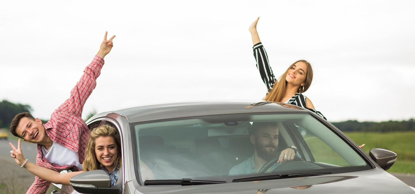 Happy people sharing rides